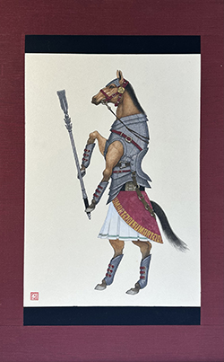 久保俊太郎 歩兵 サラブレッド 赤 605×380㎜ アクリル・ペン