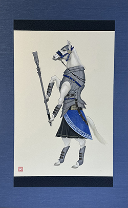 久保俊太郎 歩兵 サラブレッド 白 605×380㎜ アクリル・ペン