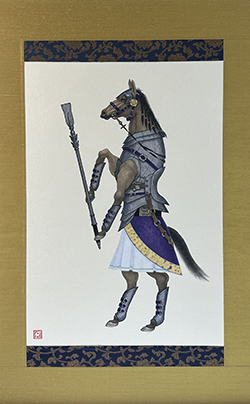 久保俊太郎 歩兵 サラブレッド 茶 605×380㎜ アクリル・ペン