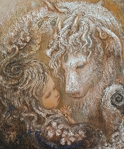 渡邊ろく 安寧であるように(白澤) F8 アクリル他