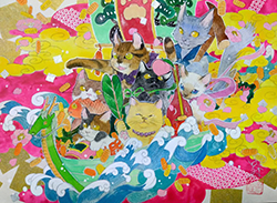 森ゆだね 彩雲の舟 F4 紙本彩色 金箔