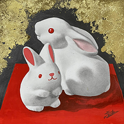 江副拓郎 二兎 15×15㎝ 鉛筆 金箔