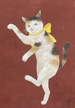 小野愛惠 踊り招き猫(右) SM 紙本彩色