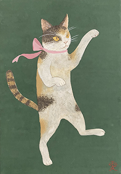 小野愛惠 踊り招き猫(左) SM 紙本彩色