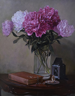 岡啓介　芍薬のある部屋　F6　油彩