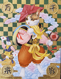 高根沢晋也　ねこ大黒　F0　黄金テンペラ
