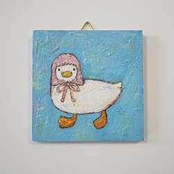 すがあす香　あひる　8×8cm　油彩、板