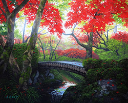 舘山浩丈　紅彩（兵庫県神戸市 相楽園）　F3　油彩・パネル・ジェッソ