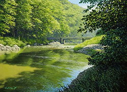 舘山浩丈　水影と光（埼玉県嵐山渓谷）　F4　油彩・パネル・ジェッソ