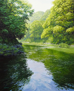 舘山浩丈　緑の水辺Ⅱ（埼玉県嵐山渓谷）　F15　油彩・パネル・ジェッソ
