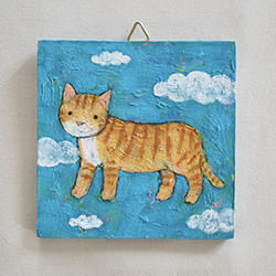 すがあす香　トラ猫　8cm×8cm　油彩　板
