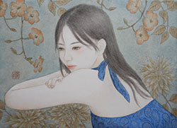 野沢榮子　うたかた　F4　アートクロス・胡粉・墨・顔彩・水干・岩絵の具