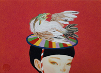 「鬼遊び　的鳥」山本真澄　SM　日本画