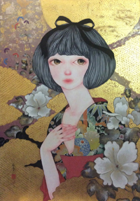 樋口裕子 Hiroko Higuchi『月子 / Tukiko』 455mmx652mm キャンバス アクリルガッシュ 金箔 / Canvas,acrylic,gouache,gold leaf