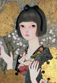 樋口裕子 Hiroko Higuchi『雪子 / Yukiko』 455mmx652mm キャンバス アクリルガッシュ 金箔 / Canvas,acrylic,gouache,gold leaf