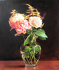 ガラスの花瓶と花 F8 油彩